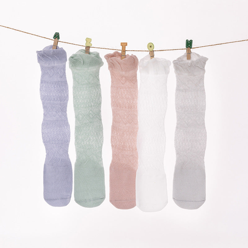 Niños al por mayor Calcetines de malla de verano de algodón calcetines de mosquito delgados